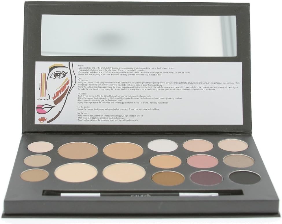 Cosmetics Eyes and Face Contouring Kit, Dark Colors, A 3 Palettes in One Makeup Kit with 16 Bestselling Shades, Step by Step Instructions Included