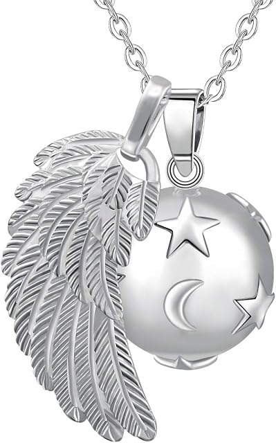 AEONSLOVE Star Moon Necklace Chime Ball Pregnancy Pendant Music Wishing Bola Angel Wing Moon Star Clover Lucky Charm Necklace for Pregnancy Mom Baby Best Jewellery Gift