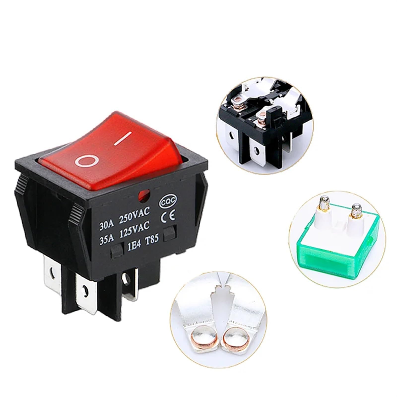 50 sztuk, przełączniki kołyskowe, wysoki prąd, wł./wył. KCD4, srebrna końcówka, 30/35 A 250/125 V AC (4Pin Black, 30A)