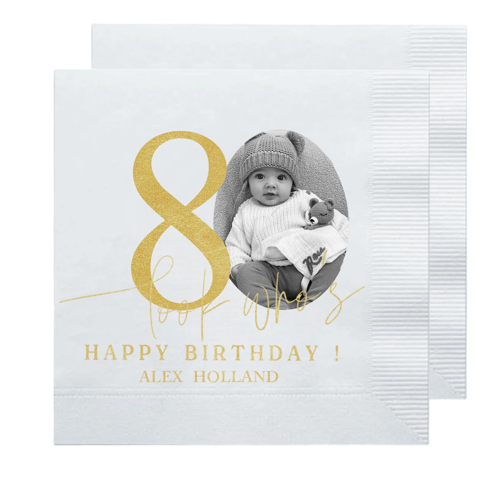 15-1000 Pcs Personalised Birthday Napkins with Your Photo, Custom Cocktail Drink Tissues for 10-90th Anniversary Celebration, Party Decor Festive Supplies for Milestone Event