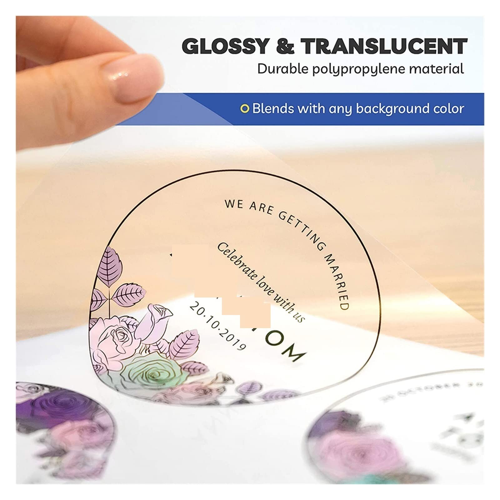50 Stück transparentes, selbstklebendes Druckerpapier, A4, selbstklebend, glänzend, transparent, Etikettenaufkleber for Tintenstrahldrucker, 297 x 210 mm Lucky (Color : 50 Sheets)