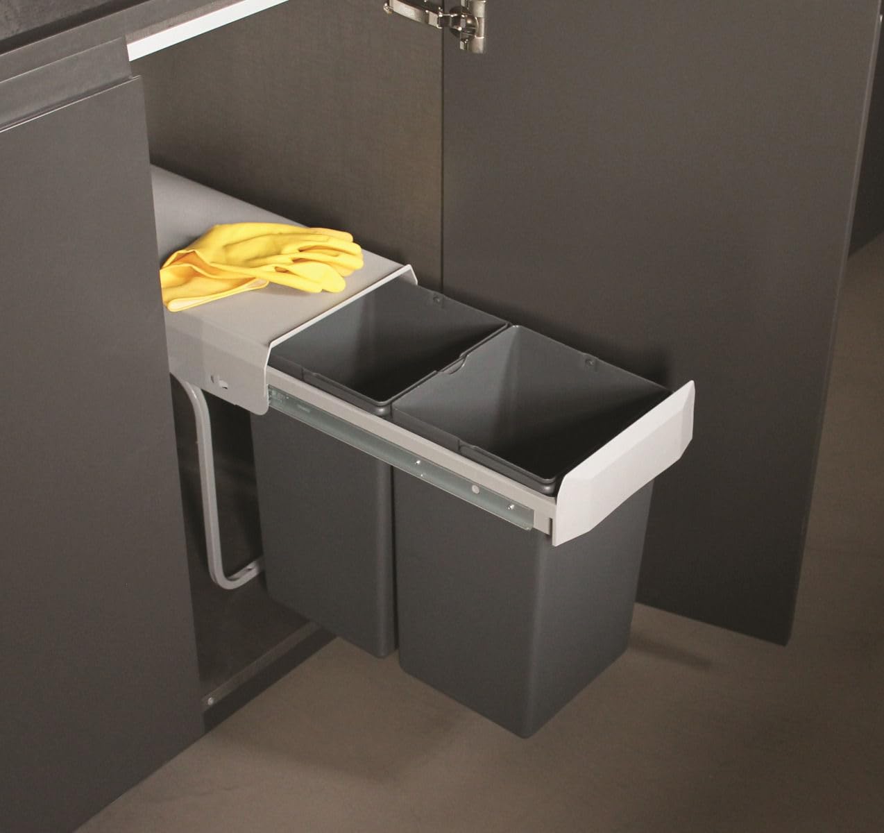 Victory Einbau-Abfallsammler Double Man - 28 Liter (2x14 Liter) Silber/anthrazit ab 30er Schrankbreite