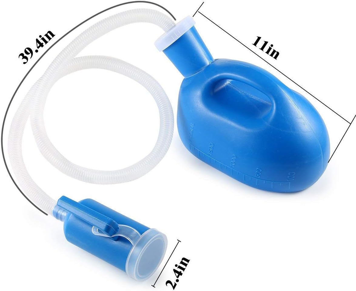 Male Urinal Portable Plastic Pee Bottle，Environmental Protection Portable Plastic Spill-Proof Urinal for Old Man，Hospital，Home，Camping，Car，Travel Urine Collector 2000ml (Blue with lengthening Tube) : Health & Household