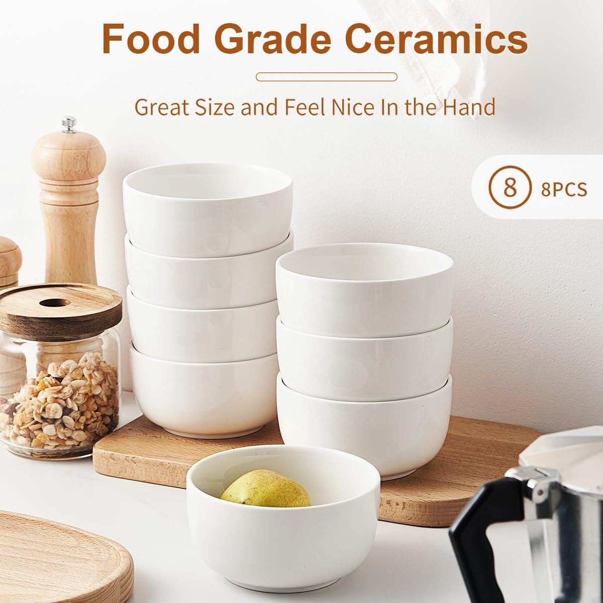 Jassceram Juego de 8 cuencos pequeños de cerámica de 350 ml para sopa, ensalada, postre de helado, aperitivos y sobras, adecuados para guarniciones, aptos para lavavajillas y microondas, 4.5 pulgadas,