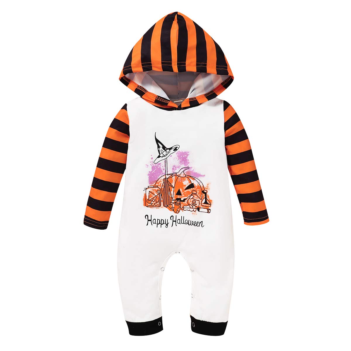 FYBITBO Baby Girl Boy My First Halloween Striped Onesie Romper Funny Pumpkin Jumpsuit Outfits Clothes for Newborn Infant (0-6 Months,happy halloween)