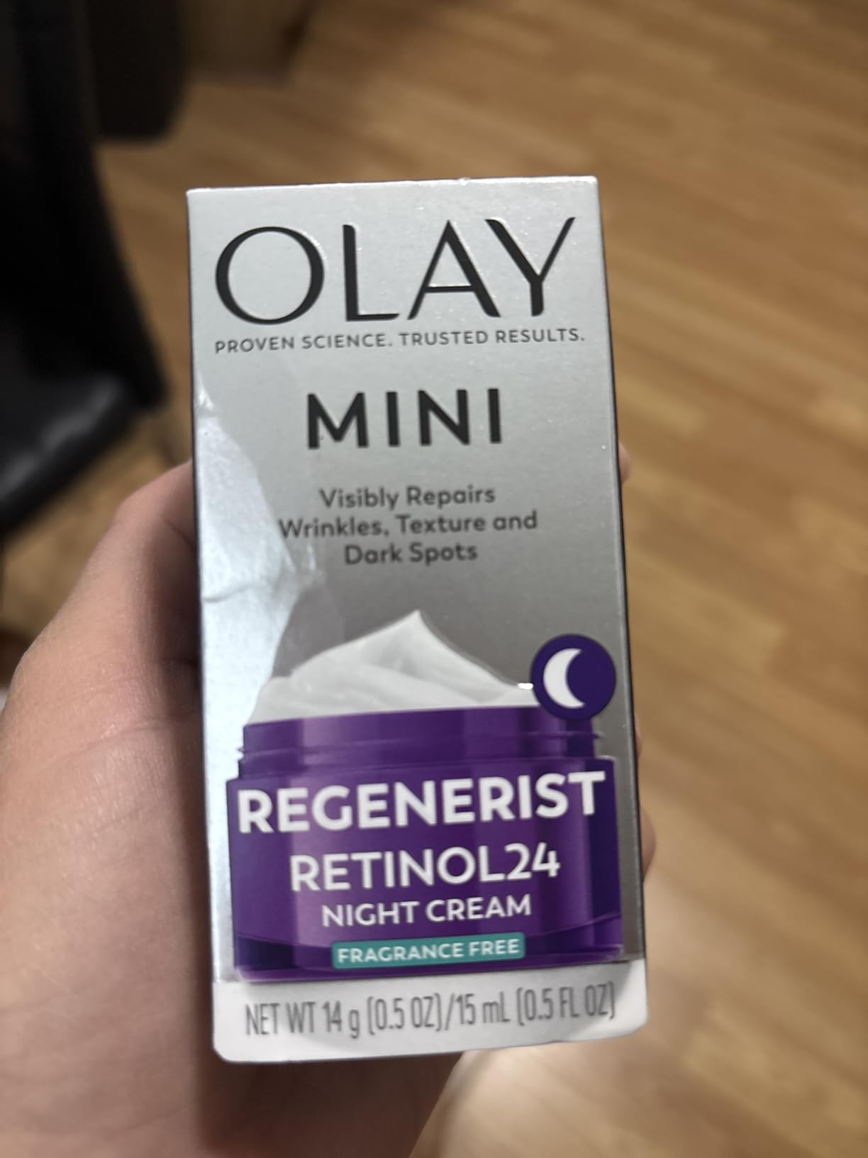 Olay Retinol 24 Face Moisturizer, Anti-Aging Night Cream for Women, Trial Size, Fragrance-Free, Non Greasy - Anti-Wrinkle, Smooth Fine Lines, Tightening Skin Care - Peptides, Glycerin, 0.5 Oz
