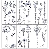 CHARLNET Semi-Permanent Tattoos for Women Girls - 2 Weeks Long Last Waterproof Realistic Flower Words Temporary Tattoos/Fades Naturally/Body Art Stickers