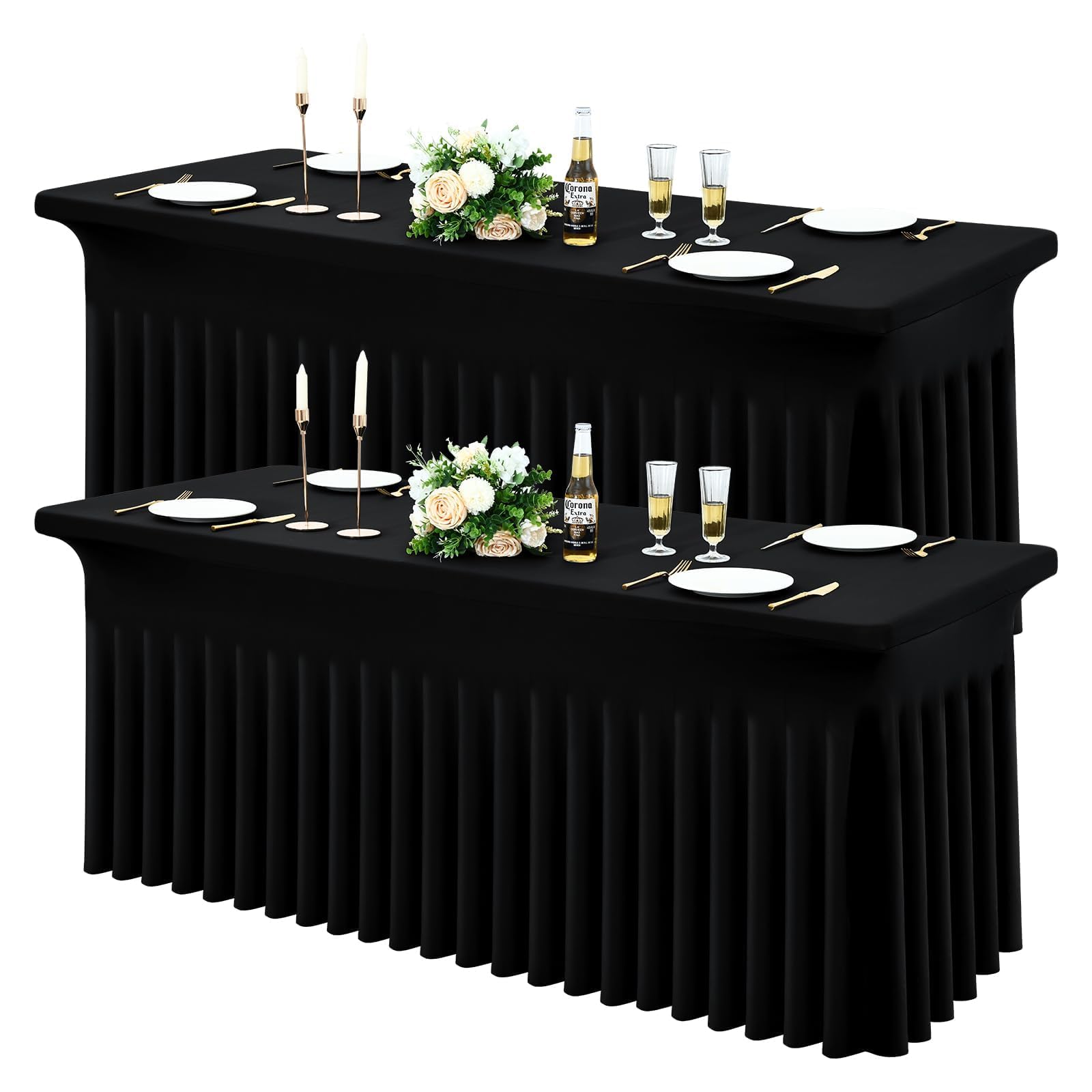 Moosfor Elastan-Tischdecke, rechteckig, elastisch, dehnbar, knitterfrei, waschbar, wiederverwendbar, Tischabdeckung für Hochzeit, Bankett, Party, Veranstaltungen (Schwarz, 183 x 91 x 76 cm)
