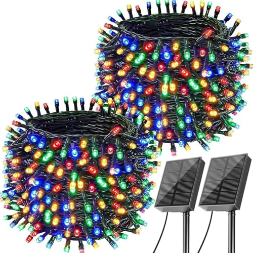 Amzxart Guirnalda Luces Exterior Solar, 2×22m 200LED Luces Navidad Exterior Solar, 8 Modos, Impermeable Decoraciones Navidad Para BalcóN, Jardín, Fiesta, Árbol, Colorido