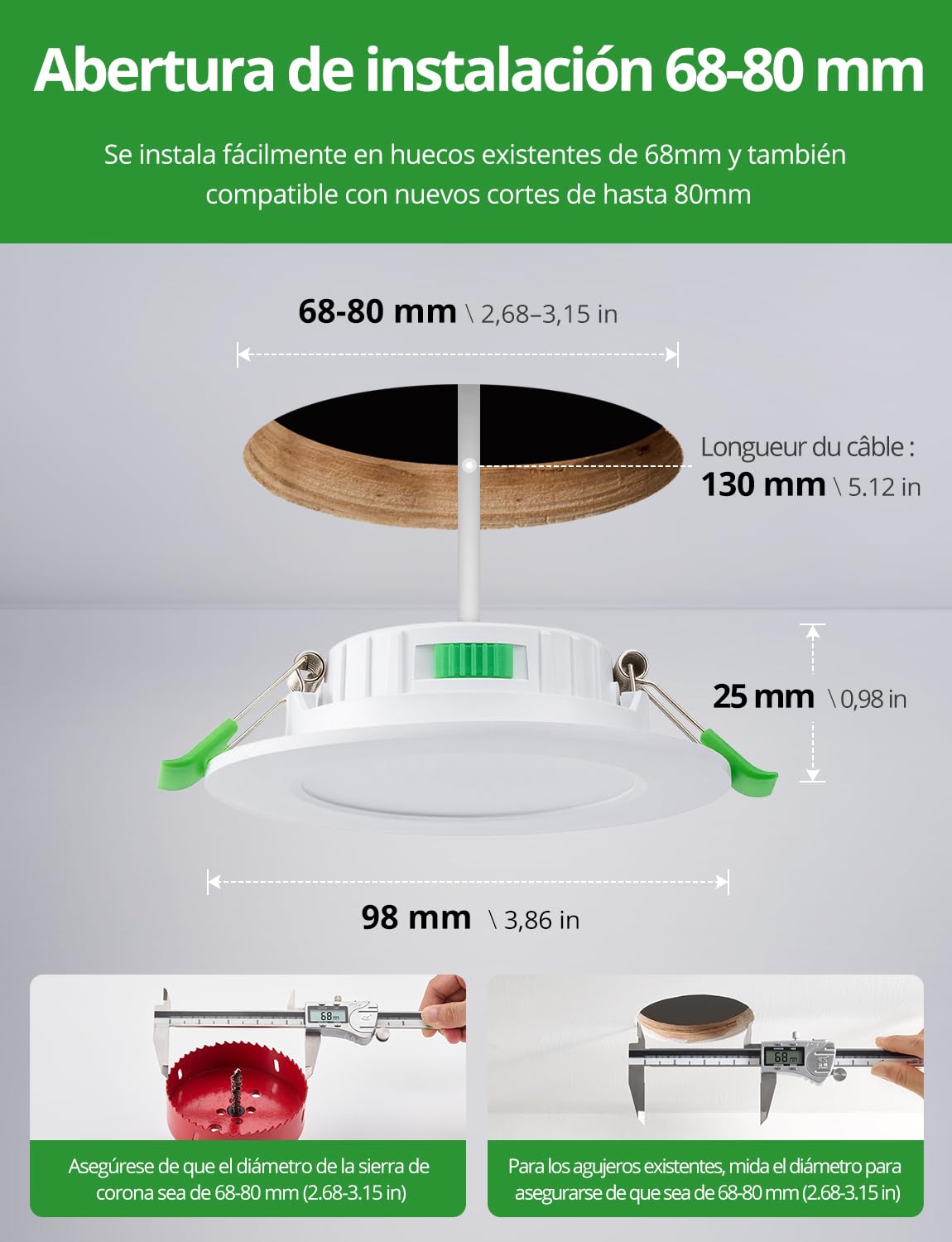 HOMEOW Downlight LED Regulable, 5W Interior Focos Techo Empotrable Blanco Cálido 2700K, Natural 4000K y Frío 6000K, Ojos de Buey IP44 Baño, Apertura 68-80mm, Extraplano 25mm, Pack 20