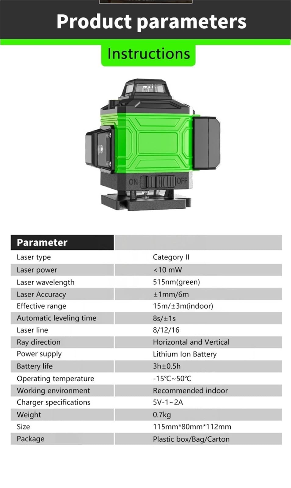 Nivel láser, Nivel Láser 4D, Herramienta De Nivelación Automática 360 ​​°, Máquina Omnidireccional Pared Suelo Con Soporte Trípode 1', 2M, 8/12'/16 Líneas,para carpintería(A,8 lines)
