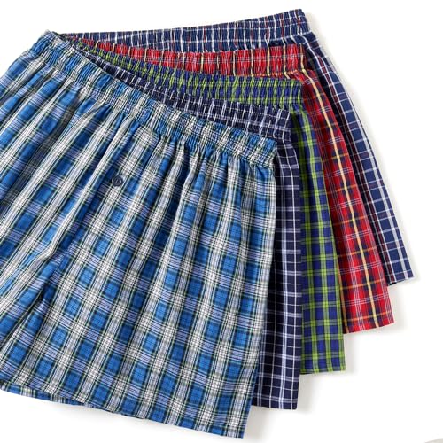 Men's Boxer Shorts 100% Cotton Classic Plaid Woven Boxers for Men Soft Breathable Mens Underwear with Button Fly2