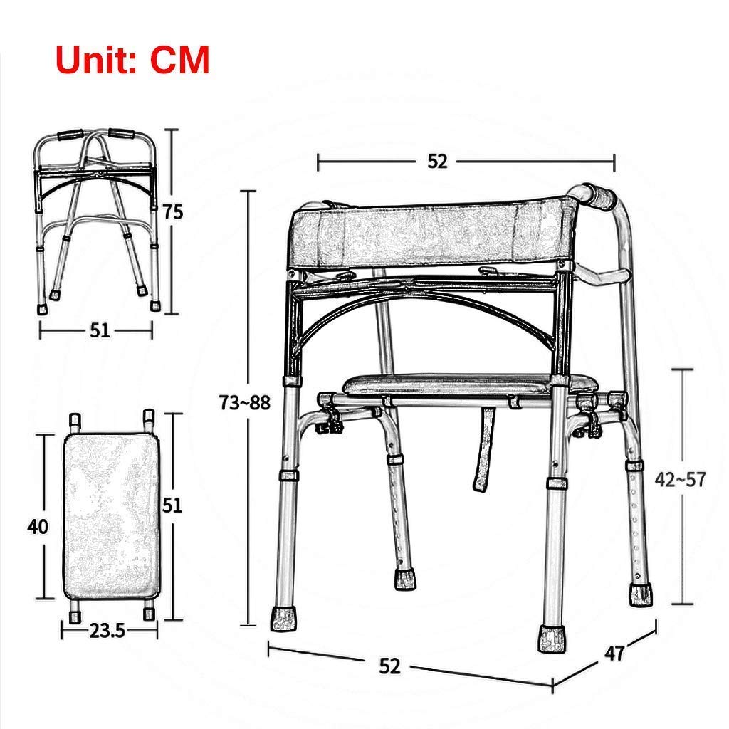 Walker, Walker da Viaggio Pieghevole Portatile, Walker con Rilascio A Grilletto, Rollator Ausilio per La Mobilità per Anziani Altezza Regolabile,