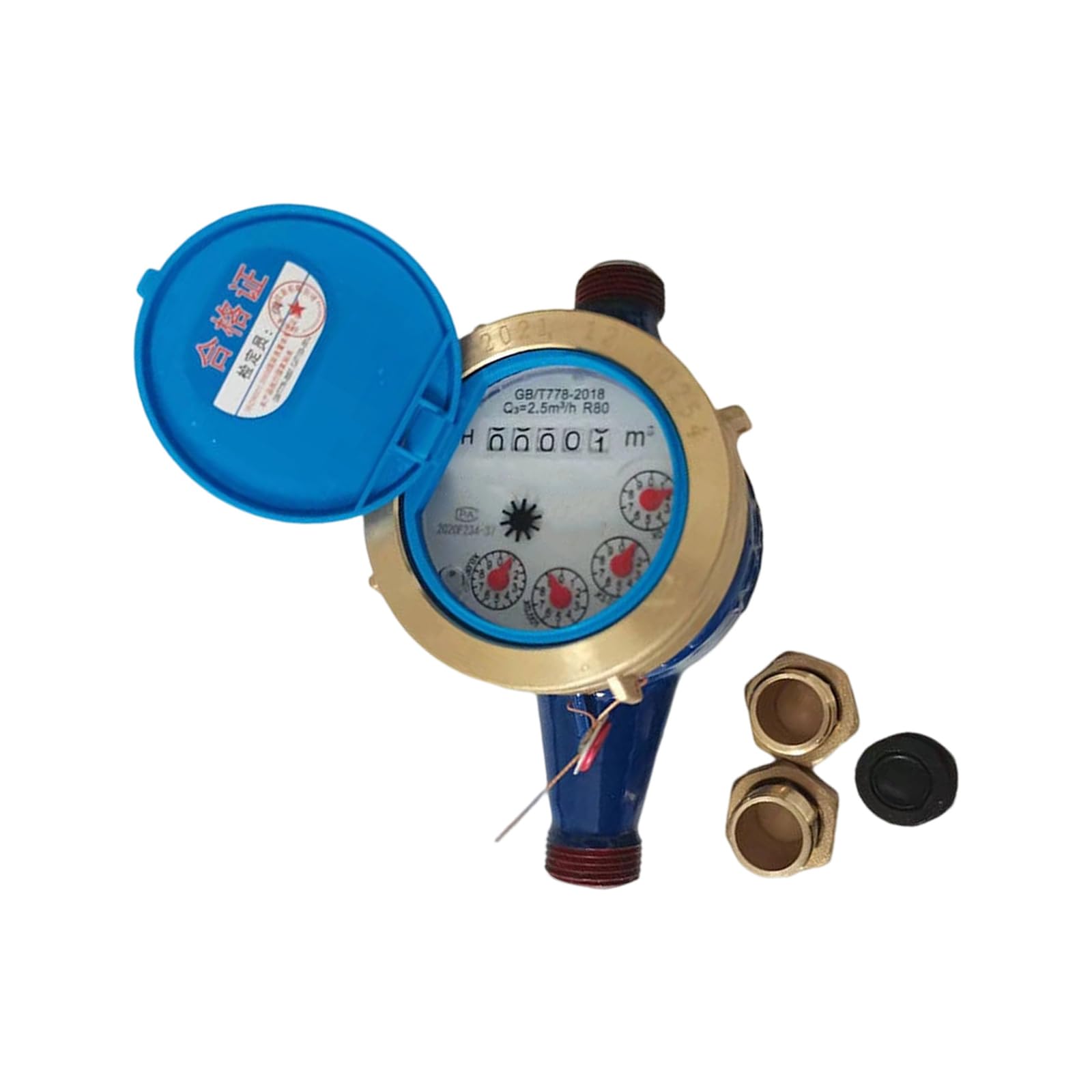 Alloneslife Dn15 Residential Plumbing Water Meter With Protected Wet Register Readout, Threaded Brass Fittings And Cold Water Line Use Rotary Vane Meter Wet Register Threaded Cold Gauge Brass Line Reader Building