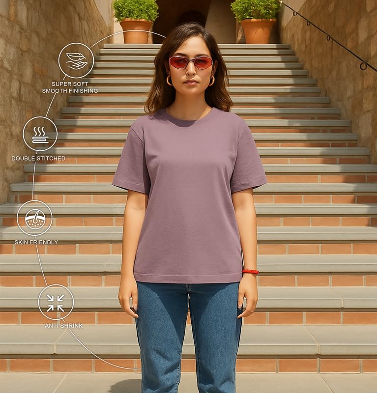 Image of Sleepynuts Women's Plain Round Neck Regular Fit Half Sleeve Cotton T Shirt
