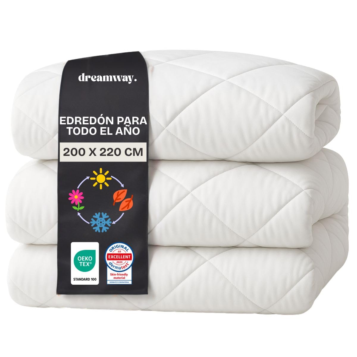 DREAMWAY - Edredón de 200 x 220 cm, 4 Estaciones, 2 Piezas, Incluye edredón para Todo el año, 200 x 220 cm, 300 gsm, edredón de Verano de 200 x220 cm, 150 gsm, 2 edredones con Botones, para Cuatro