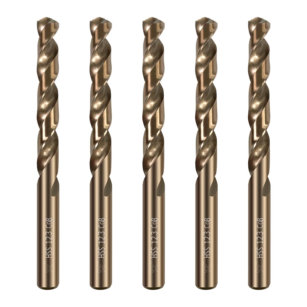 HUAZHICHUN 5PCS Size 12.3mm,M42 8% Cobalt Drill Bit Set, HSS Metal Drill Bits with Titanium Finish, for Wood, Plastic, with Metal Drill Index (Drill bit Set),Aluminum Alloy, Metal,