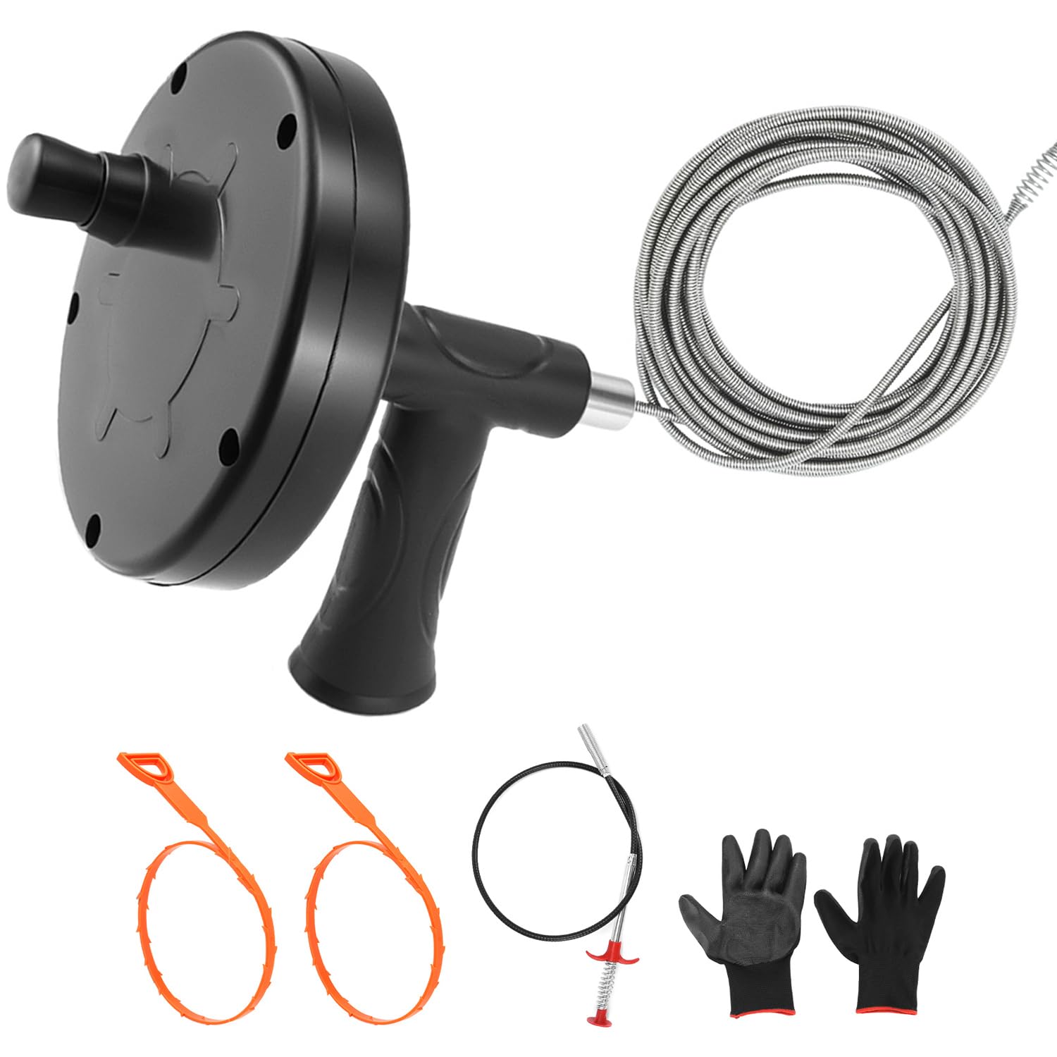 QWORK® Spirala do czyszczenia rur 7,6 m ze stalowym środkiem do usuwania zatykania (90 cm) i narzędziem wielofunkcyjnym (52 cm) – elastyczny środek do czyszczenia odpływów do łazienki i kuchni