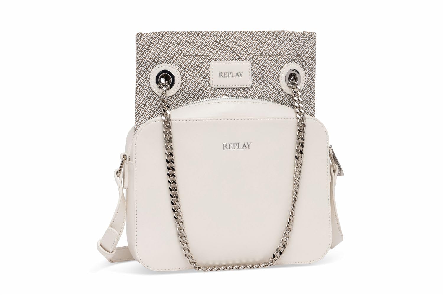 Replay women's shoulder bag with chain detail, white (Dirty White 002), one size