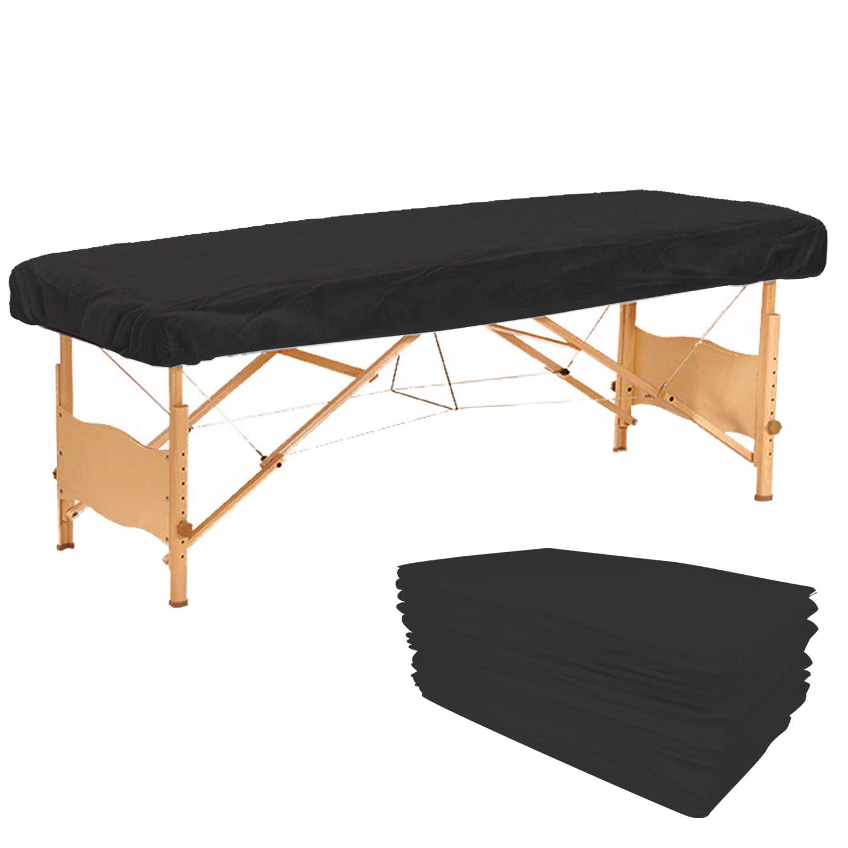 40 lenzuola usa e getta con angoli per lettino da massaggio, resistenti, elastiche, usa e getta, traspiranti, per spa, in tessuto non tessuto nero, 91 x 213 cm