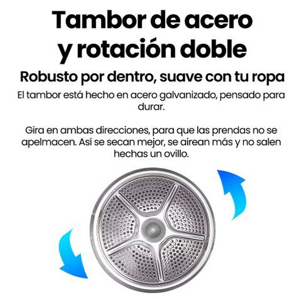 Secadora Bomba de Calor Infiniton SD-A85BB, 8 kg, 85 cm de Altura, 14 Programas, Función Antiarrugas, E, Cesto interior de acero galvanizado, Pórtico extra grande con 375mm (SD-A85BB || Blanco)