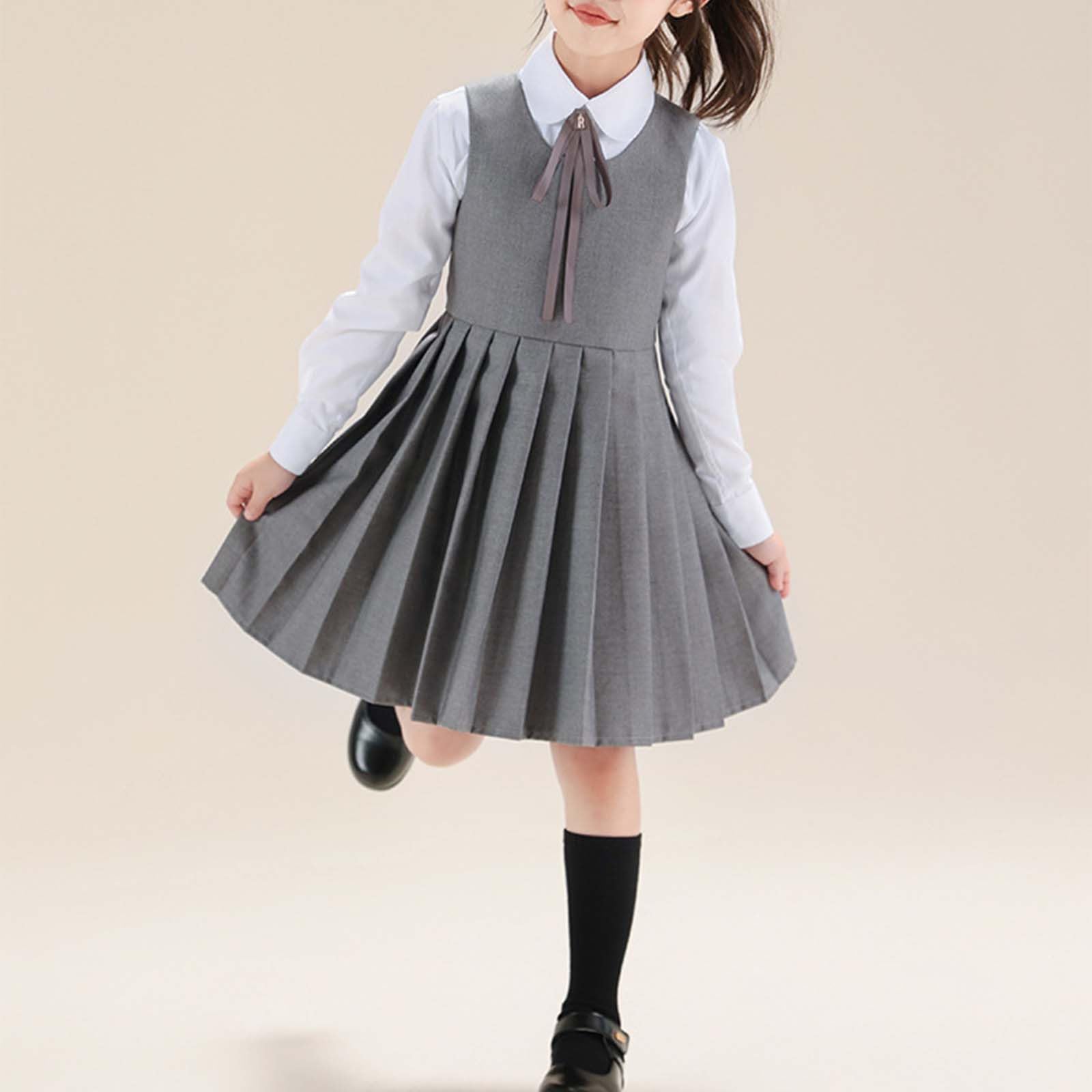 Mädchenkleid im Schulstil, lässiges Trägerkleid für Kinder, Alltagskleidung, Frühlings- und Sommeroutfit, elastisch, bequem