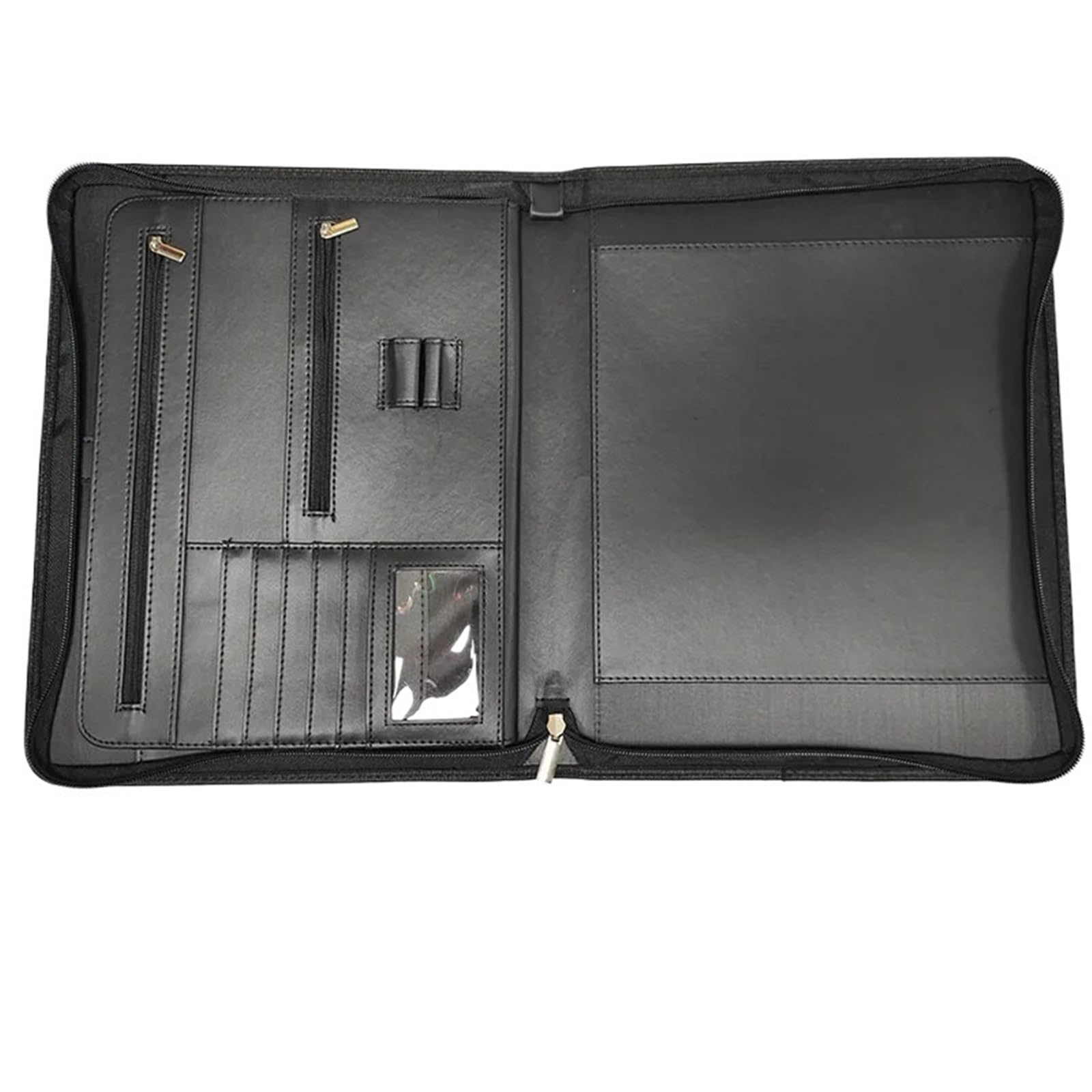 Custodia Portadocumenti In Pelle Cartella in pelle con chiusura a cerniera, for biglietti da visita, interviste, curriculum(Black without book)