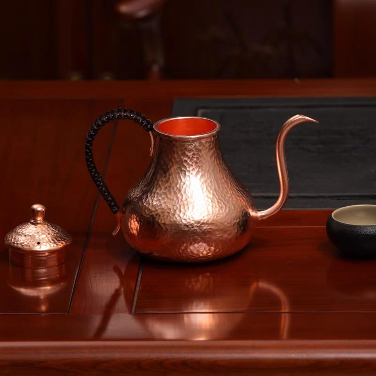 Copper Tea Kettle 600ml, Stovetop Pour-Over Tea Kettle with Precision Spout & Heat-Resistant Handle, Vintage Style Coffee Pot