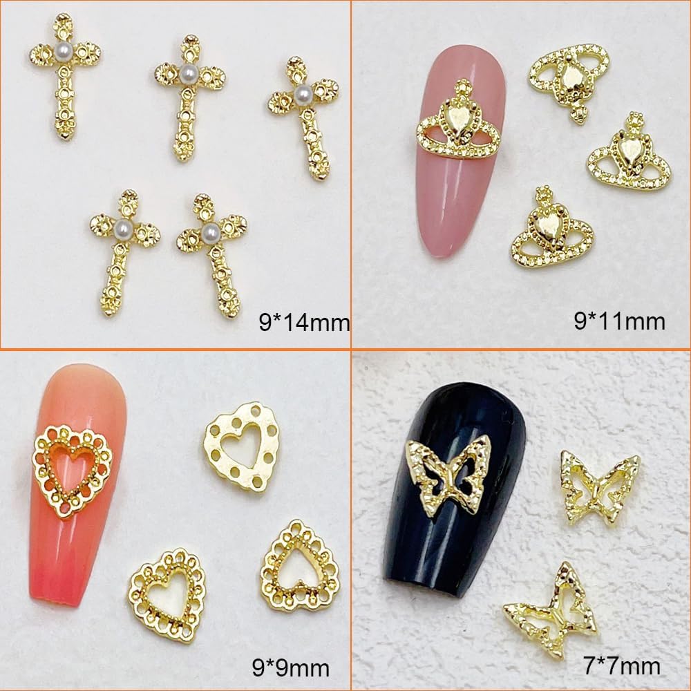 48PCS Gold Nail Charms 3D Butterfly Cross Star Heart Cherry Nail Art Charms Nail Gems Gold Charms for Nails for Women Nail DIY Design - Image 6