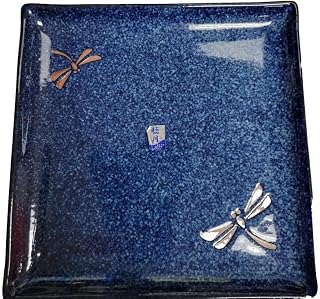 M.V. Trading Japanese Square Dinner Large Plate – Blue Dragonfly, Set of 4 – Elegant Ceramic Dinnerware for Contemporary Dining