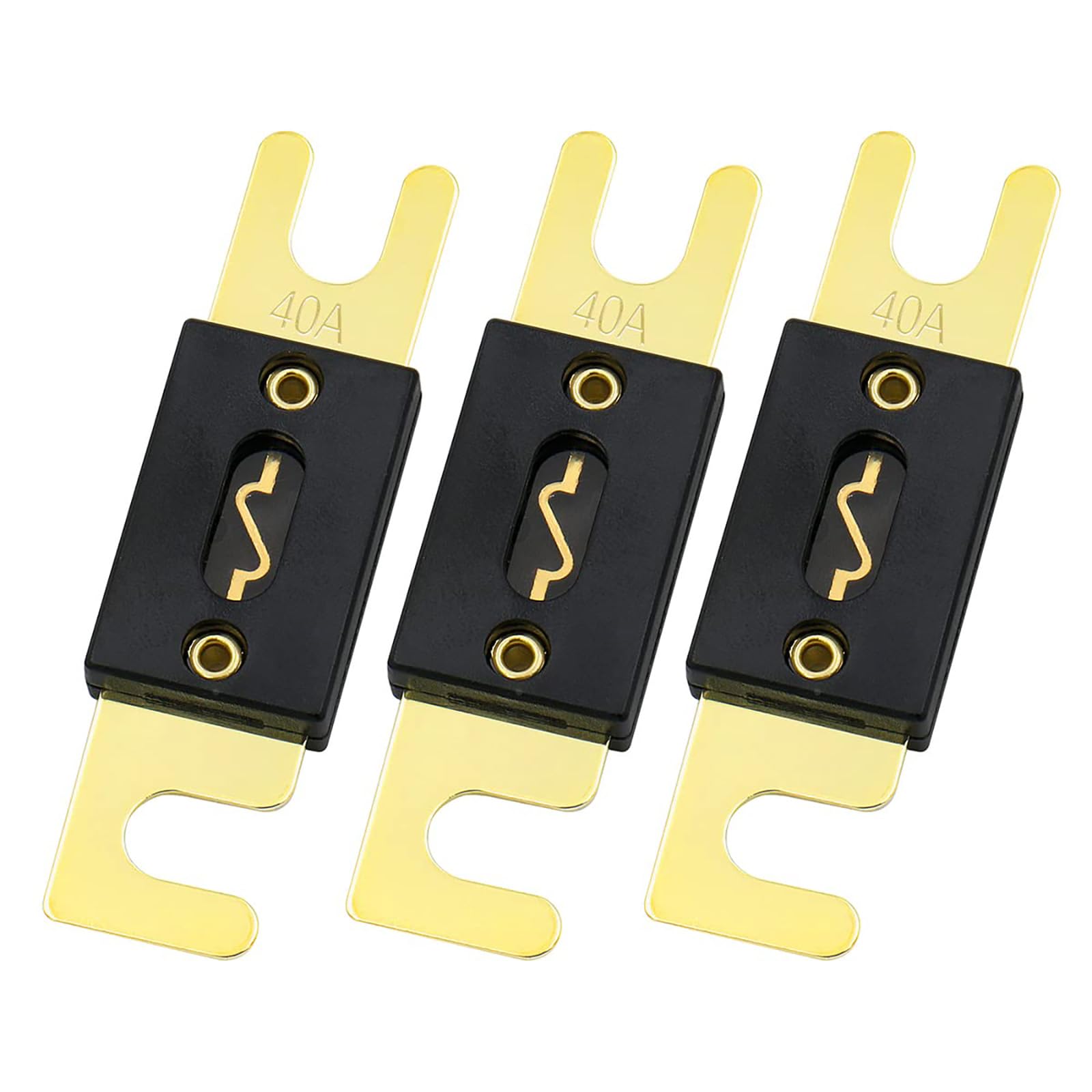 Baomain 3-Pack 40A ANL Fuse Bulk Value Pack with Gold-Plated Terminals for Car Audio, Amplifier, Truck, Boat, RV - 12V/24V Circuit Protection