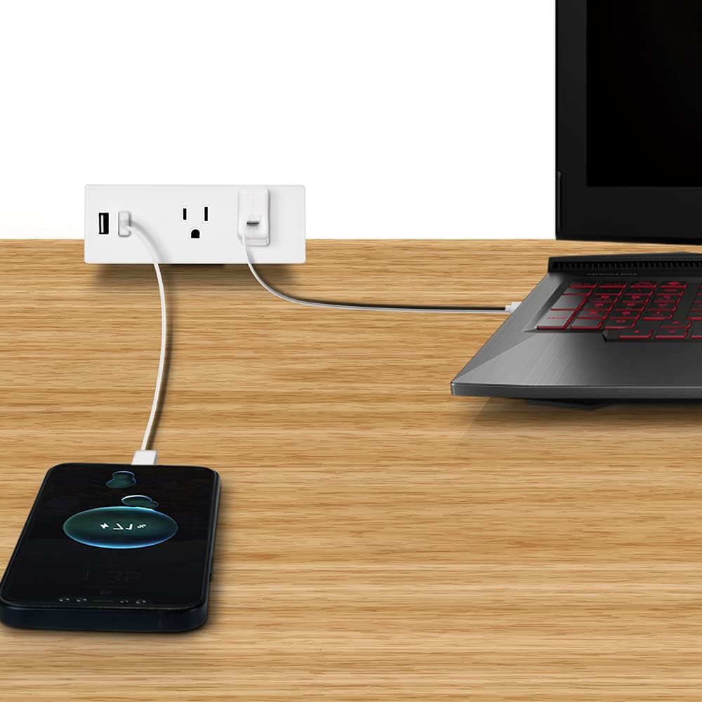 Desk Edge Power Strip with USB Ports Desktop Clamp Power Outlets Mountable Under Desk Power Socket 6'56 Feet Extension Cord ETL Certified (White)