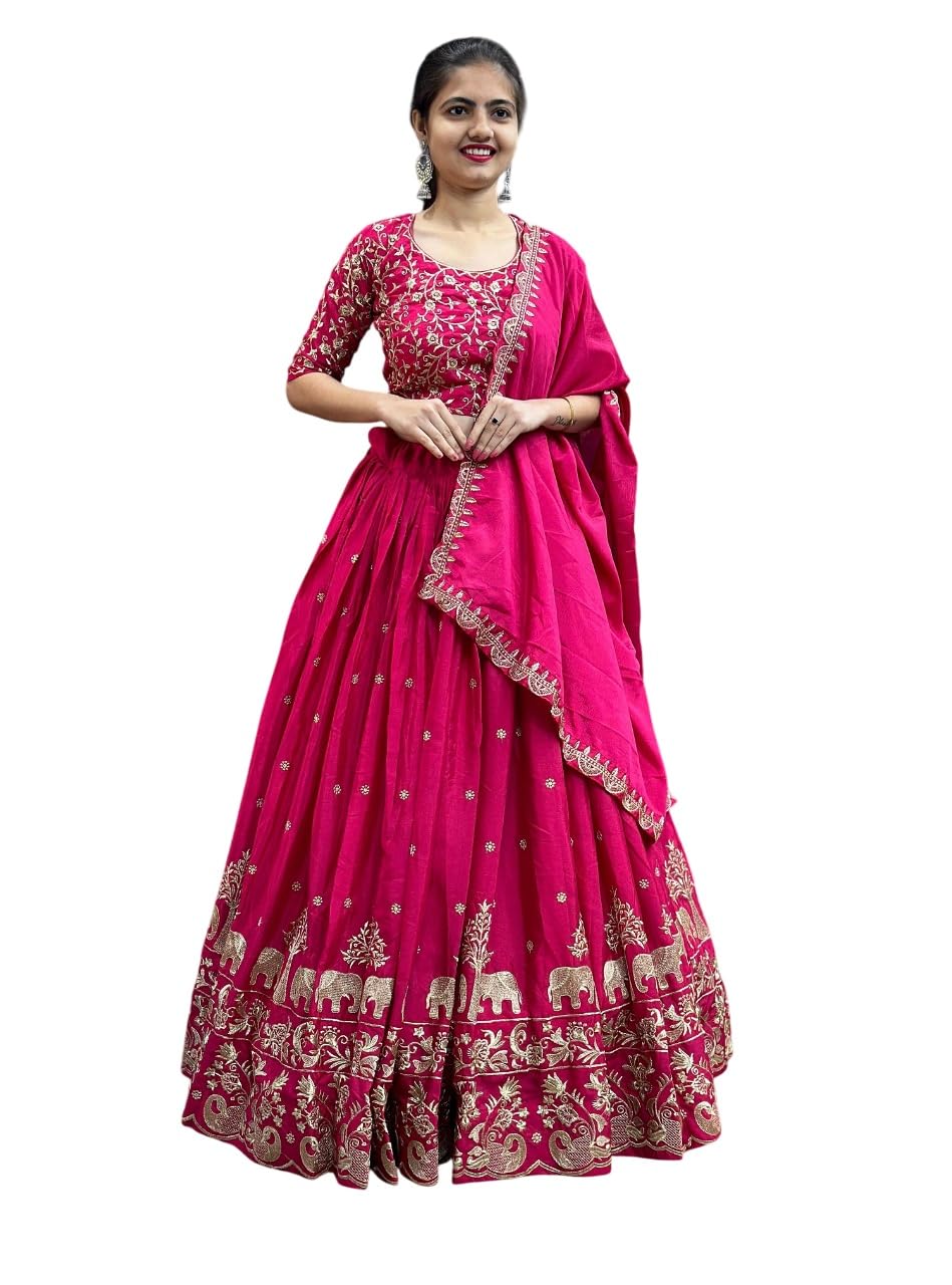 kv fashion Women's Vichitra Embroidered Semi-Stitched Lehenga Choli Juli LH-New-picture-29