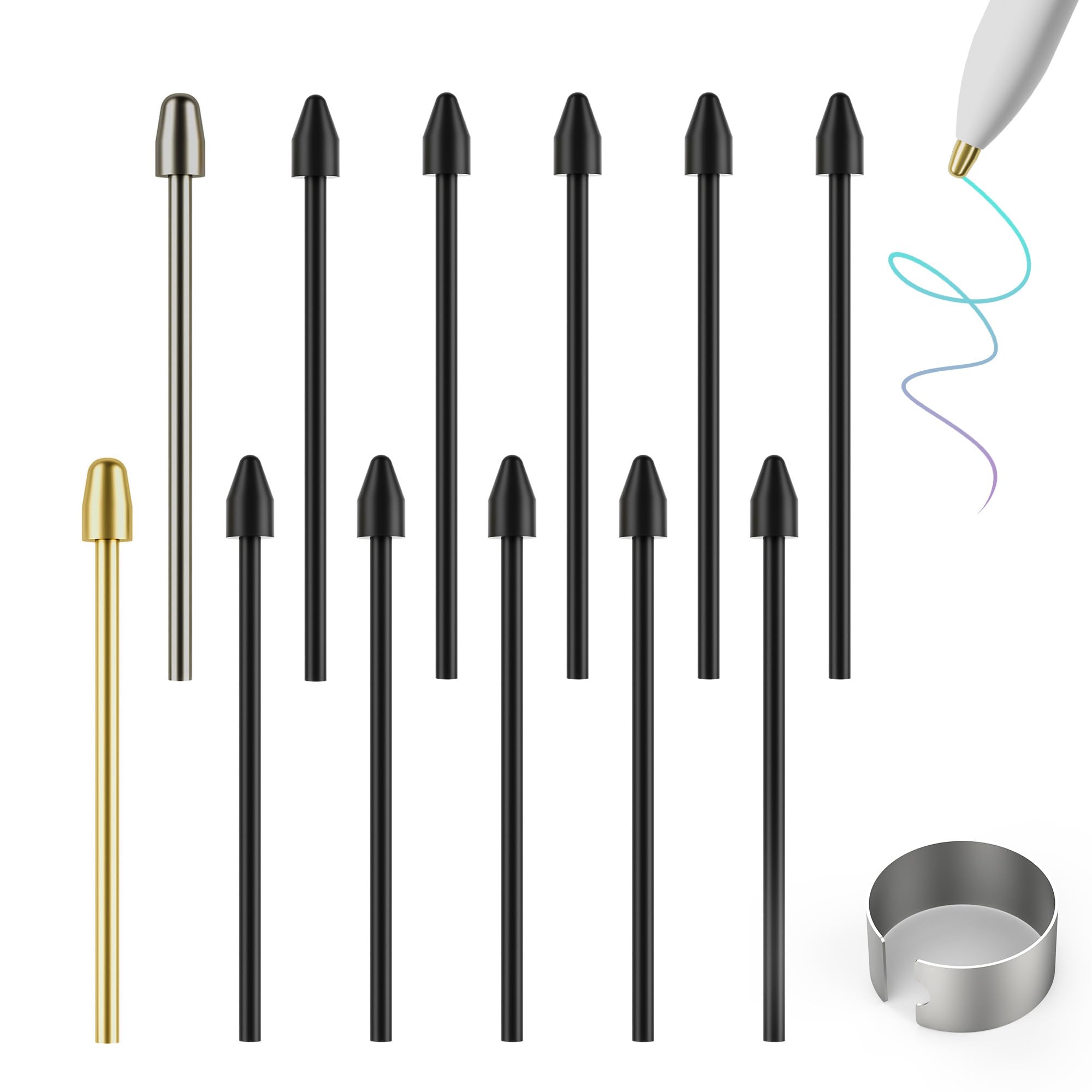 AHBTEYMMarker Pen Stylus Tips for Remarkable 2, Remarkable 2 Pen Tips with Nibs Removal Tool,for Remarkable 1/2 Pen/Marker Plus,Metal Tips/Nibs Refill Accessories-12Pcs(Gold/Sirvel)
