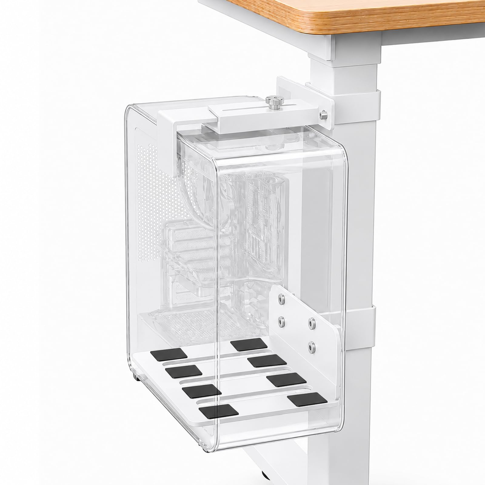 Support Tour PC sous Bureau, sans Perçage Support CPU pour Bureaux Réglables en Hauteur Charge Max 18 kg (40 lbs) pour Pieds de Bureau 80 * 50mm, Blanc