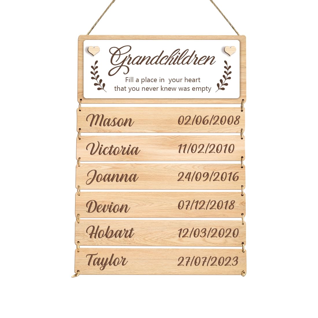 Personalized Grandkids Name and Birthdates wooden Wall Hanging Decorative sign,Grandkids Make Life Grand Sign Customizable- Personalized Carved Wooden