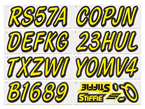 Image of STIFFIE Whipline Solid Electric Yellow /Black 3 inch Alpha-Numeric Registration Identification Numbers Stickers Decals for Boats & Personal Watercraft