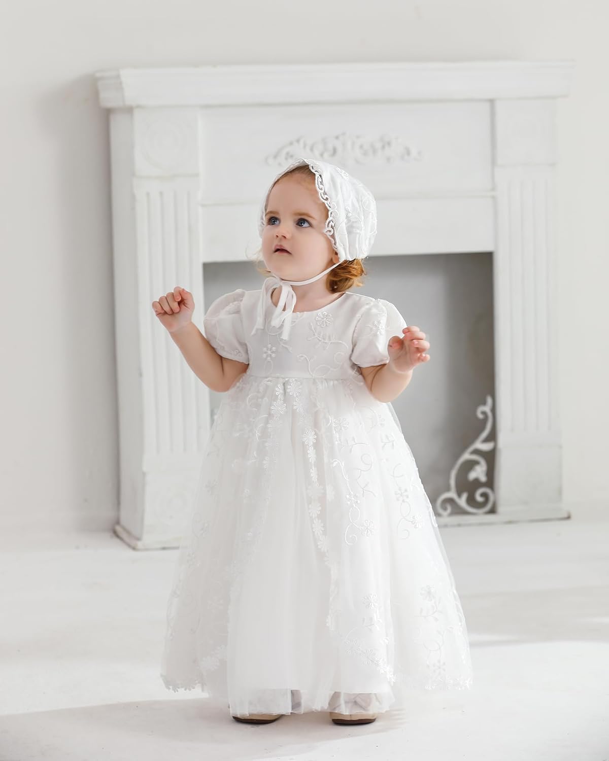 Baby Girls Christening Baptism Dresses White Lace Newborn Gown Outfit for Formal Party Infant