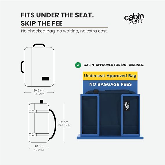 Cabinzero Classic Tech Backpack 28L, Underseat-approved with Laptop Compartment and Trolley Sleeve