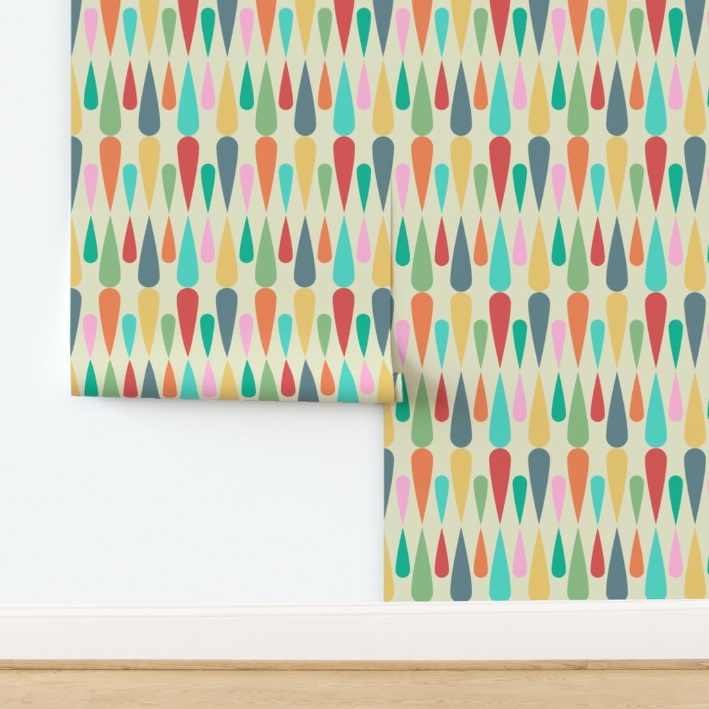 Spoonflower Removable Wallpaper 3ft x 2ft - Retro Mid Century Vintage Pattern Colorful Droplets Custom Pre-Pasted Wallpaper