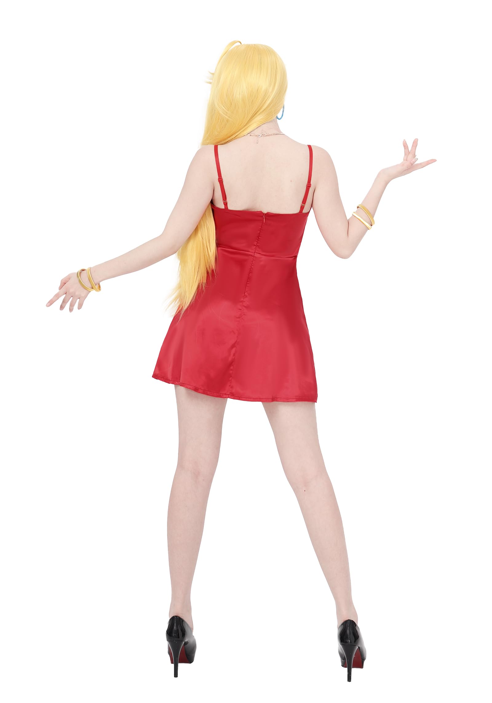 DAZCOS Women Angel Cosplay Costume Red Dress Full Set Outfit for Christmas