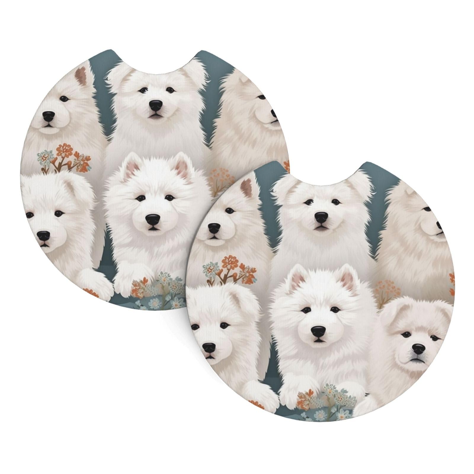 2 Pack Car Coaster for Cup Holders Little White Dogs Pattern Car Cup Coaster 2.7" Neoprene Non-Slip Automotive Cup Mat Universal Auto Car Interior Accessories for Women Men Cup Pad