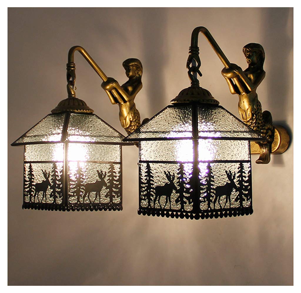 Aioneer Single Head Wall Lamp, Tiffany Style Mediterranean Stained Glass House Wall Light, Corridor Aisle Bedroom Sconces, Iron Base, E27, Glass
