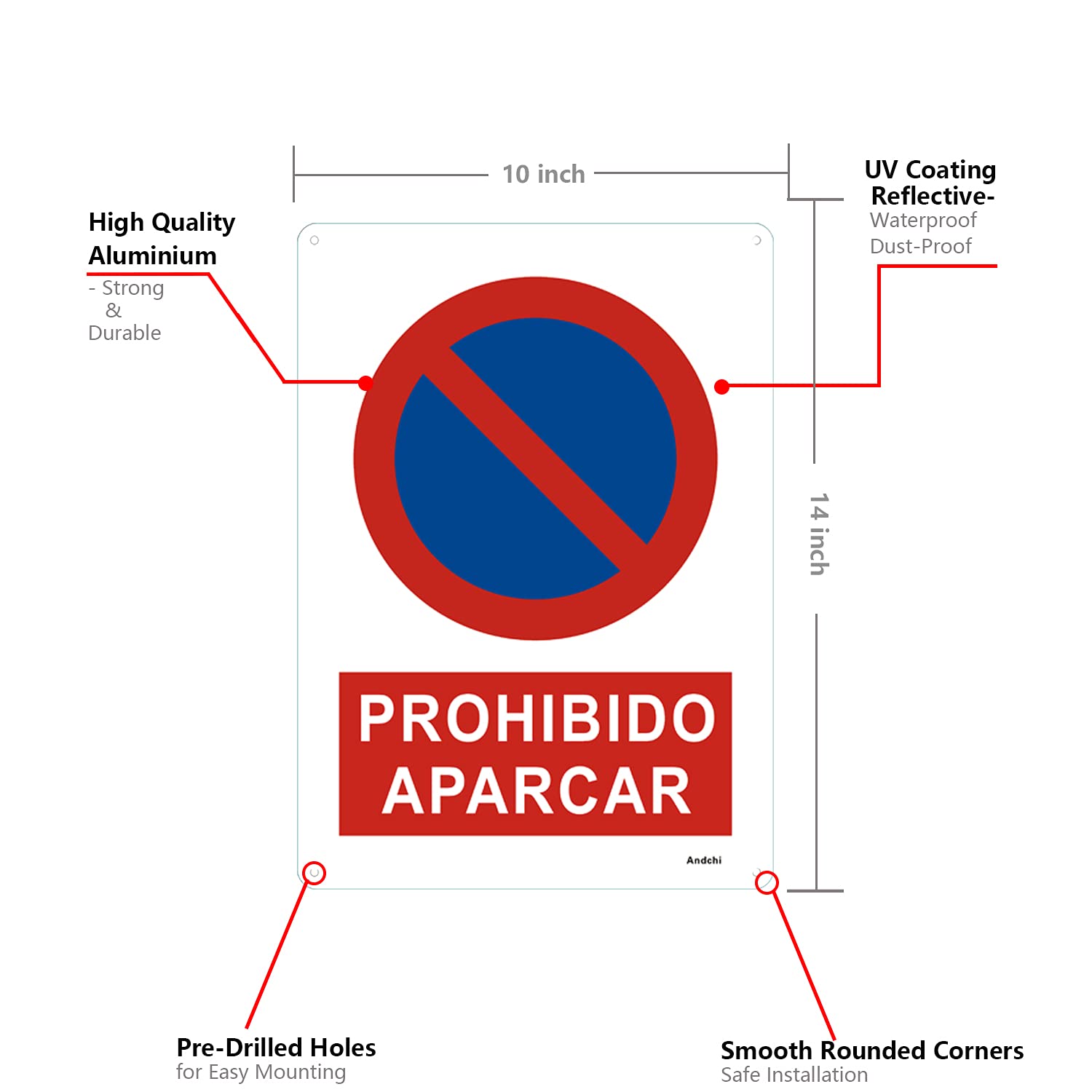 2 Piezas Prohibido Aparcar, Letrero de Metal de Aluminio de 25 x 35 cm para Exteriores, a Prueba de Herrumbre, Sin Decoloración Señal de tráfico, señal de calle