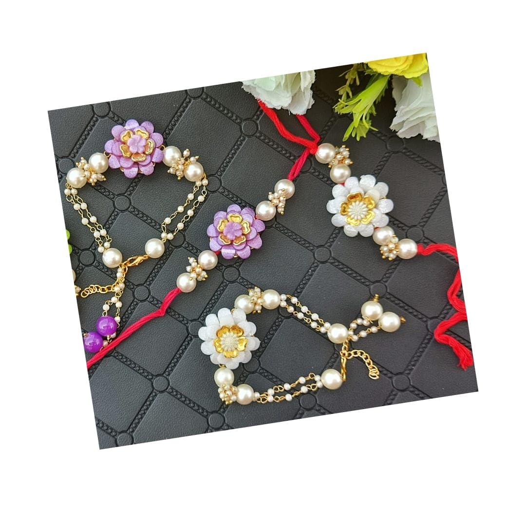 Sweksha Creations Floral Designer Rakhi Bhaiya and Bhabhi Rakhi Combo| Rakhi for Brother | Rakhi Set With Adjustable Bracelet floral design Pair Rakhi(2 Pair)(Purple,white) (B0D8T789SV) Amazon Price History, Amazon Price Tracker