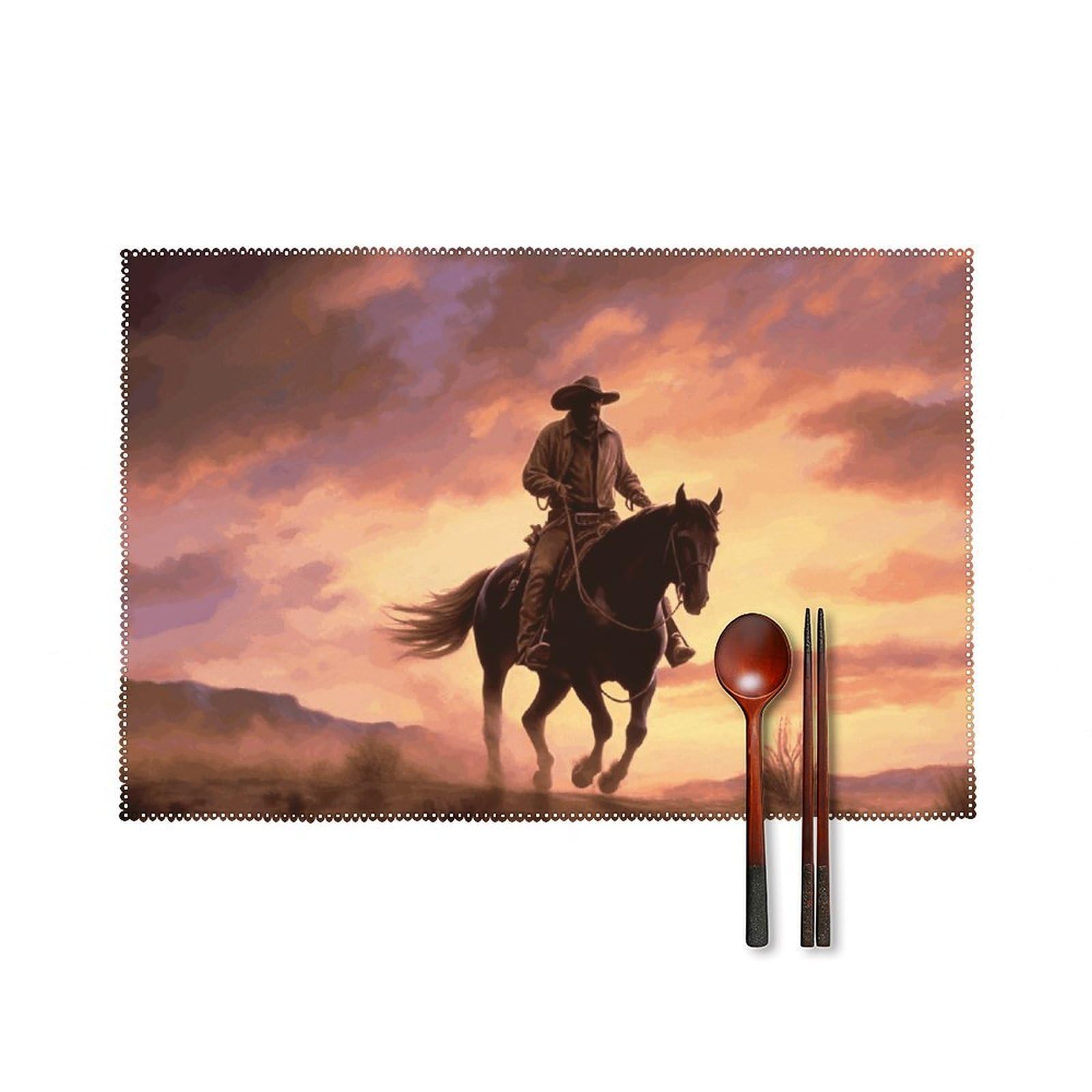 Cowboy West Placemats Set of 6 Wipeable Table Mats for Kitchen Dining Table Heat Resistant Waterproof Modern Indoor/Outdoor Non-Slip Easy Clean Place Mats