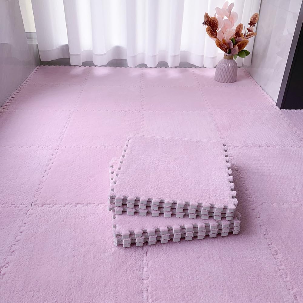 Tapis Puzzle en Peluche, Tapis de Sol en Mousse Puzzle en Peluche, 50 pièces, Multicolore(Pink)