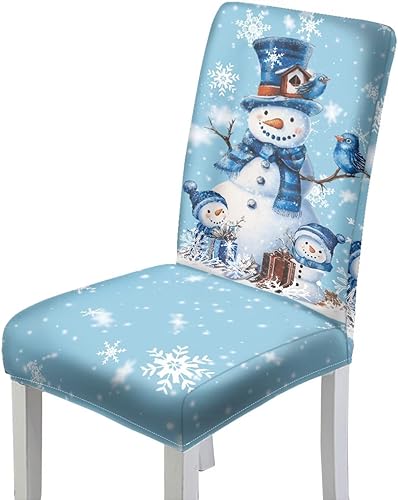 Rnyleeg Fundas de silla de Navidad para sala de estar, diseño de muñeco de nieve azul, estampado de pájaros, fundas para sillas de comedor, 1 Muñeco