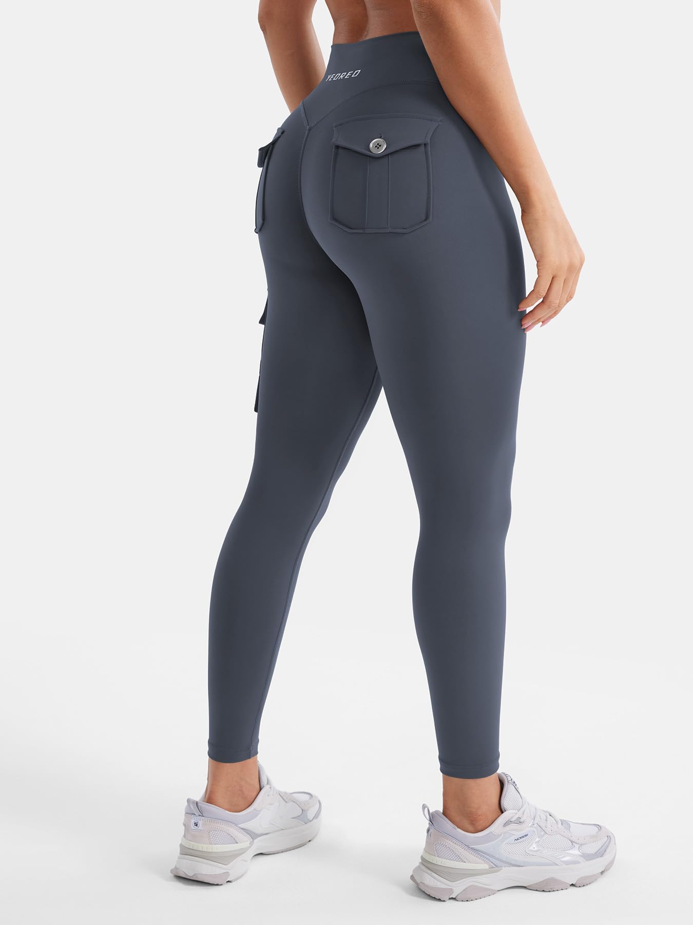 YEOREO CoreFlex Workout Cargo Leggings with Pockets for Women Hidden Scrunch Butt Lifting Leggings Gym Yoga Pants: 3 Pockets 25" Inseam Small Carbon Grey