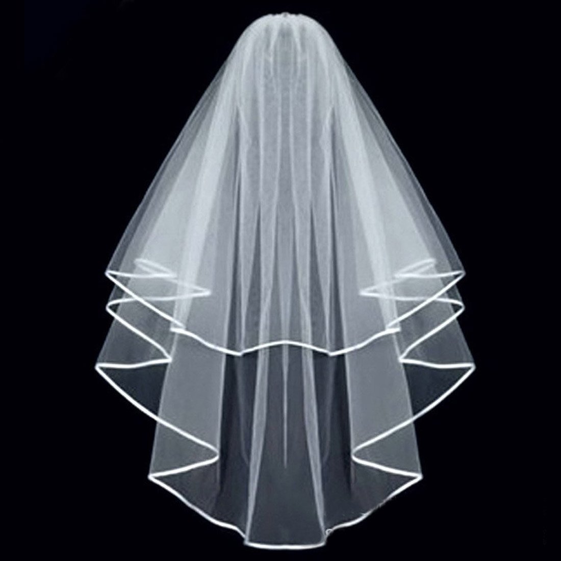 Ewandastore Ewandastore Double Ribbon Edge Center Cascade Bridal Wedding Veil with Comb Ivory